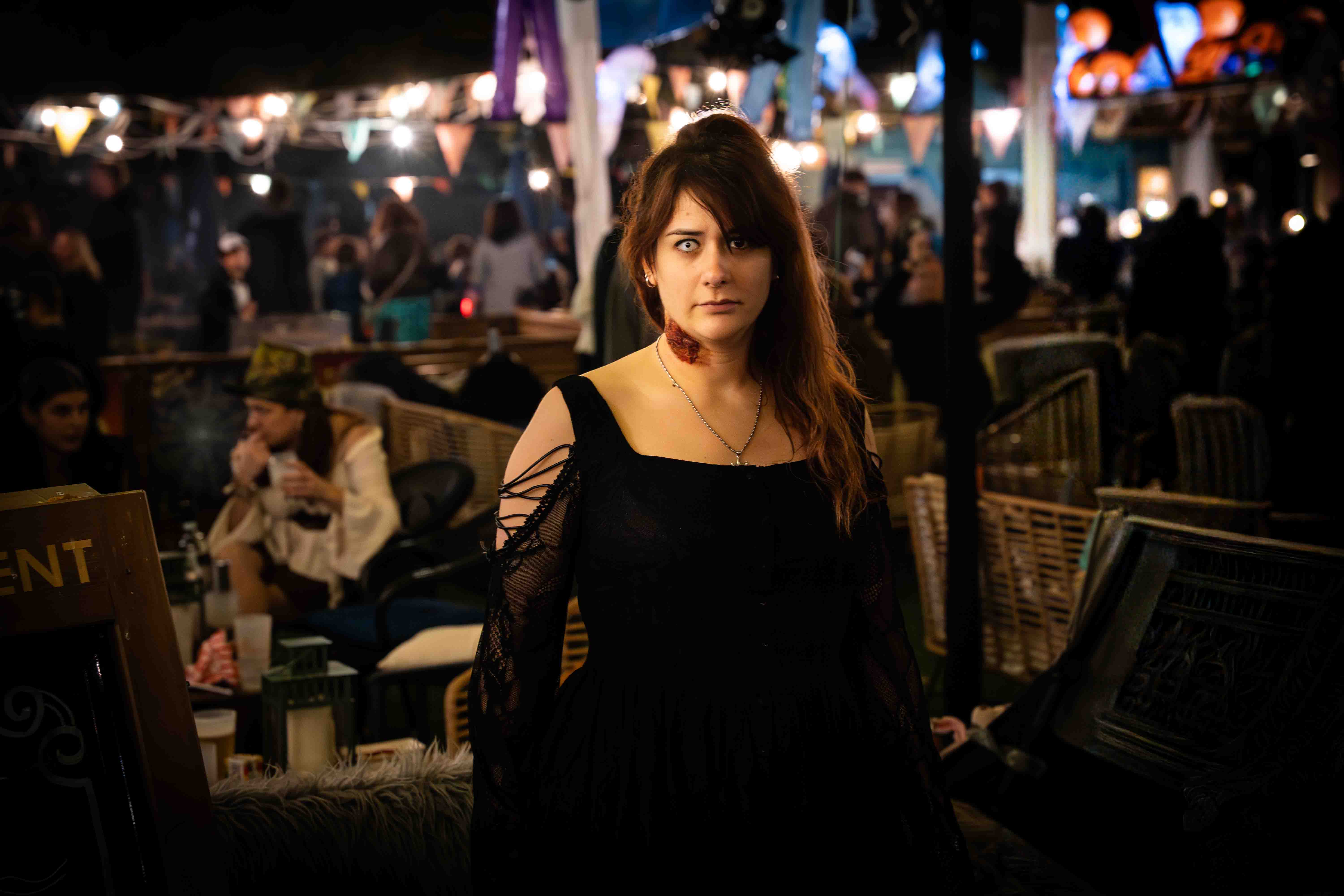 Woman in elegant gothic costume with special effects makeup